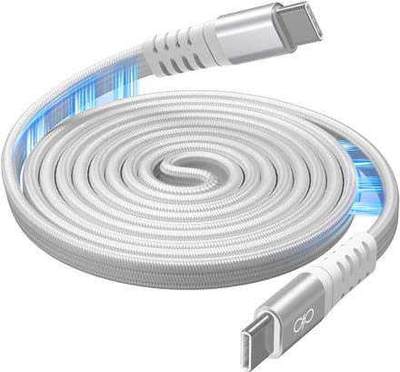 Force Case, Magnetische Platte USB-C naar USB-C Kabel 60W - Extra Sterk 3A PD - 1.2m, Wit