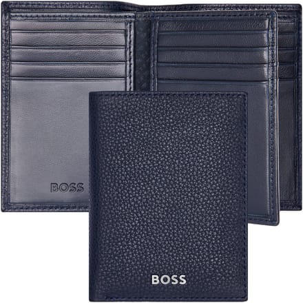 HUGO BOSS Leren Kaarthoes Classic Grained Trifold Card Case Dark Blue Donkerblauw