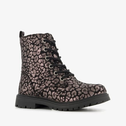 Blue Box meisjes veterboots met luipaardprint brons - Brons - Maat 32