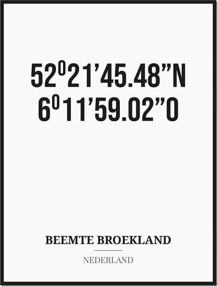 Poster/kaart BEEMTE BROEKLAND met coördinaten