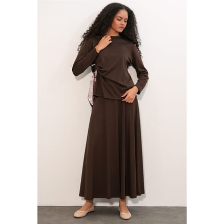 Langsleeve Blouse en Wijde Rok Coord
