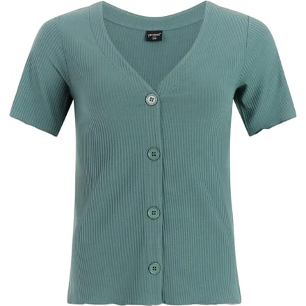 Protest PRTOval - T-shirt Dames - Korte mouwen - V hals - Knoopsluiting - Crème