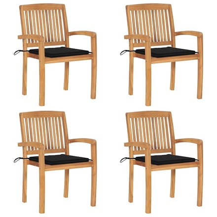 vidaXL - Tuinstoelen - stapelbaar - 4 - st - met - kussens - massief - teakhout
