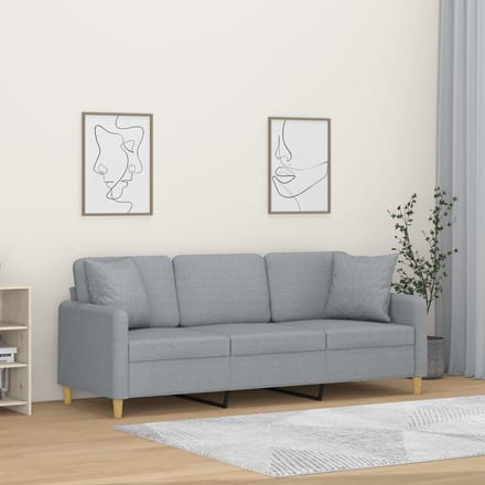 vidaXL - Driezitsbank - met - sierkussens - 180 - cm - stof - lichtgrijs