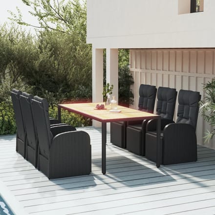 vidaXL - 7-delige - Tuinset - poly - rattan - en - massief - acaciahout - zwart