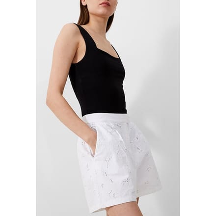 French Connection Rhodes Cotton Embroider Shorts White Größe: 8 | Kurze Sporthosen Outlet | Damen | Weiß