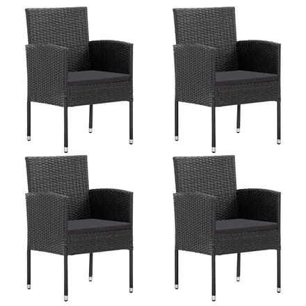 vidaXL - Tuinstoelen - 4 - st - met - zwarte - kussens - poly - rattan - zwart