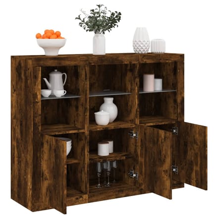 vidaXL - Dressoirs - met - LED-verlichting - 3 - st - bewerkt - hout - gerookt - eiken