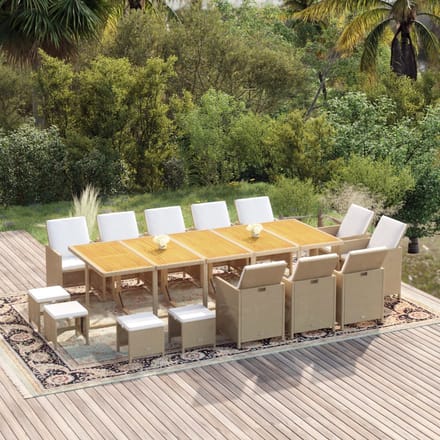 vidaXL - 15-delige - Tuinset - met - kussens - poly - rattan - beige