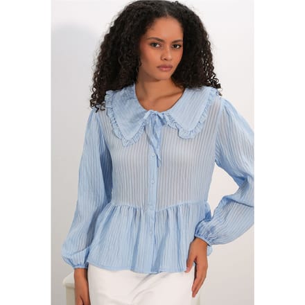 Dames Viscose-mix Blouse Met Baby Kraag