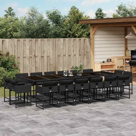 vidaXL - 17-delige - Tuinset - met - kussens - poly - rattan - zwart