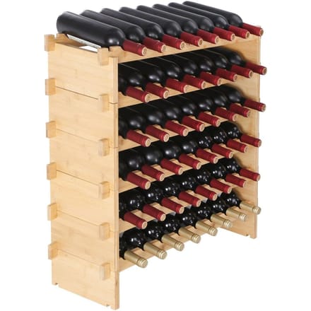 Étagère de présentation modulaire empilable pour 48 bouteilles de vin en bois de bambou 6 niveaux
