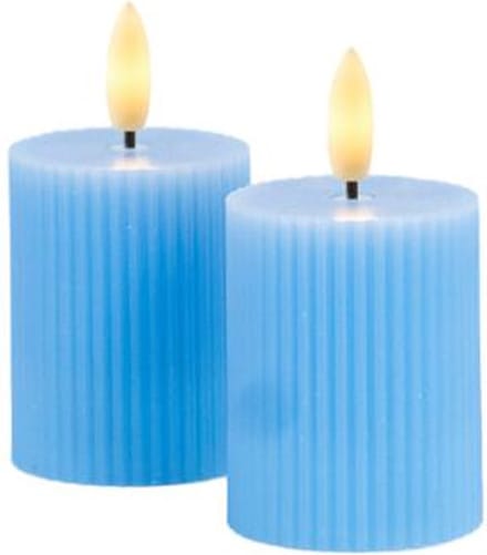 Sirius Smilla - rechargeable - set van 2 oplaadbare blauwepilaar kaarsen met ribbel structuur - ø 5 cm - H 6,5 cm