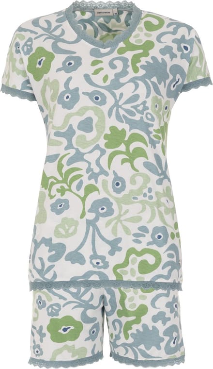 Pastunette - Shortama- Stone Blue - Katoen - Wit/Blauw - Maat 48