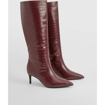 boohoo Dames Gebogen stiletto kniehoge laarzen | Oxblood | Maat: 36