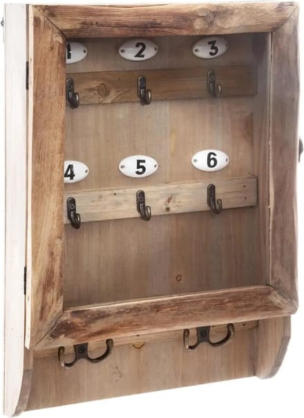 Atmosphera Sleutelkastje - hout/glas - naturel - 27 x 9 x 38 cm - voor 10 sleutels