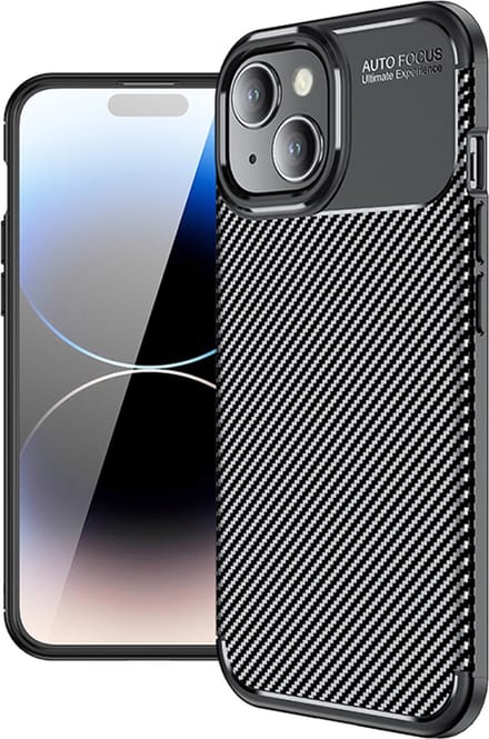 Techsuit Carbon Fiber Silicone Back Cover Hoesje geschikt voor Apple iPhone 16 Plus - Zwart
