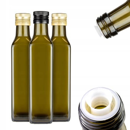 Bimberek Marasca Serie - Glazen Olieflessen - 250ml - Vierkant Design - Olijfgroen