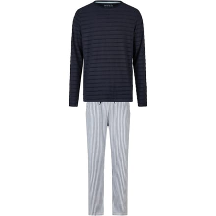 Phil & Co Heren Lange Pyjama Set Donkerblauw/Grijs Gestreept - Maat L