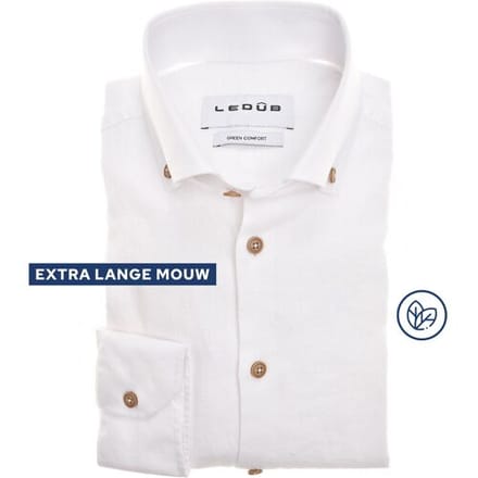 Ledûb Overhemd Solid Color Cotton-Linnen Blend Button-Down Extra Long Sleeve Mouwlengte 7 Wit / male