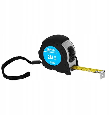 MEGA Rolbandmaat 2m 16mm Rubber met Stopfunctie, CE MID Certificaat