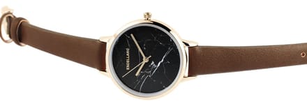 Excellanc-dameshorloge-goudkleurig-marmer print wijzerplaat-bruin-3 atm waterdicht-diameter 33 mm