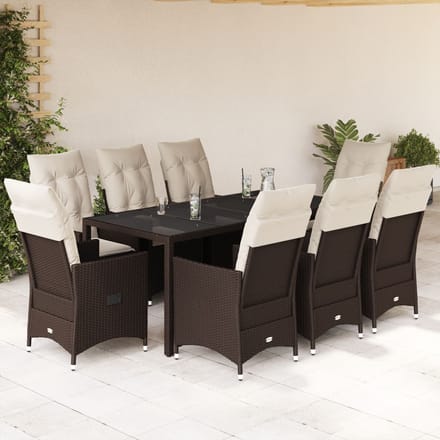 vidaXL - 9-delige - Tuinset - met - kussens - poly - rattan - bruin