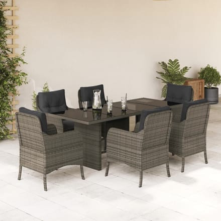 vidaXL - 7-delige - Tuinset - met - kussens - poly - rattan - grijs