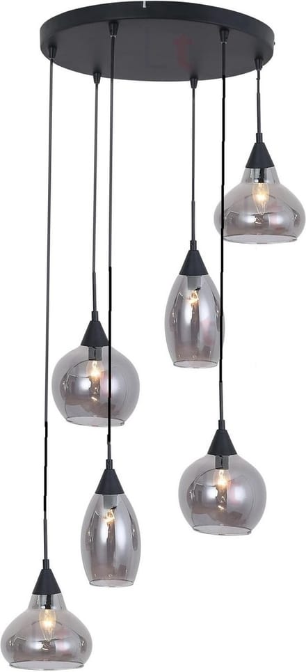 Freelight - Hanglamp Macchia 6 lichts Ø 40 cm rook glas zwart