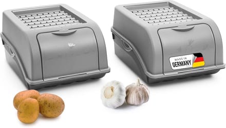 Aardappelbewaardoos | 2x klein 3,5L | GRIJS | Uiendoos | Groentebox stapelbare aardappelbox uienopslag aardappelmand fruitcontainer aardappelbox voedselopslagcontainer