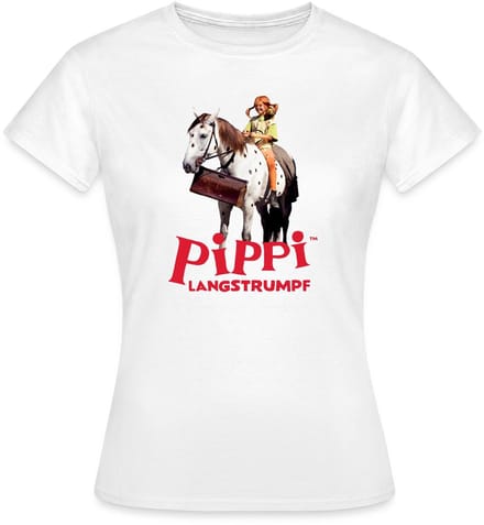 Pippi Langkous Pippi Rijdt Op Kleine Witte T-Shirt Dames