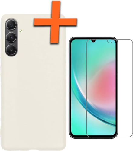 Hoes - Met Screenprotector - Geschikt voor Samsung Galaxy A34 - Sterk & Shockproof - Back Cover - Siliconen Case - Telefoon Hoes - Wit
