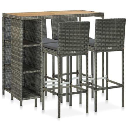 vidaXL - 5-delige - Tuinbarset - met - kussens - poly - rattan - grijs