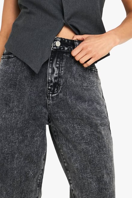 Dames Boohoo Basics Hoge Taille Straight Leg Jeans | Washed Black | Maat: 6/32L