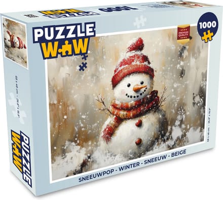 Puzzel Sneeuwpop - Winter - Sneeuw - Beige - Legpuzzel - Puzzel 1000 stukjes volwassenen