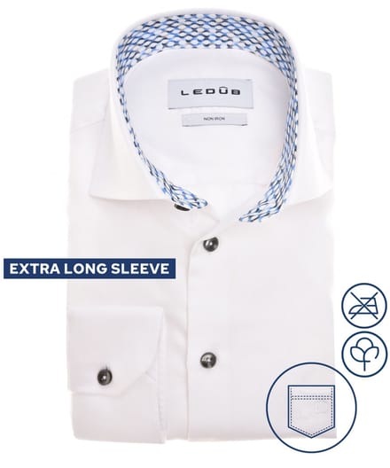 Ledûb overhemd modern fit extra lange mouwen wit