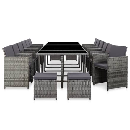 vidaXL - 17-delige - Tuinset - met - kussens - poly - rattan - grijs