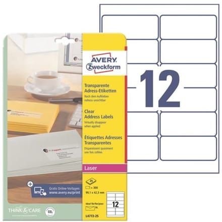 Avery transparante etiketten QuickPEEL formaat 991 x 423 mm (b x h) 300 stuks 12 per blad