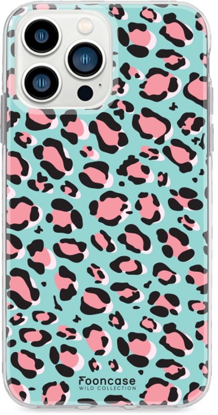 Fooncase Hoesje Geschikt voor iPhone 13 Pro - Shockproof Case - Back Cover / Soft Case - Luipaard / Leopard print / Blauw