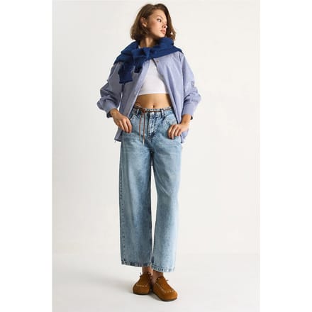 Rechthoekige Denim Broek met Koordtaille