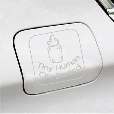 Bumpersticker - Tiny Human On Board - 14 X 14 - Zilver