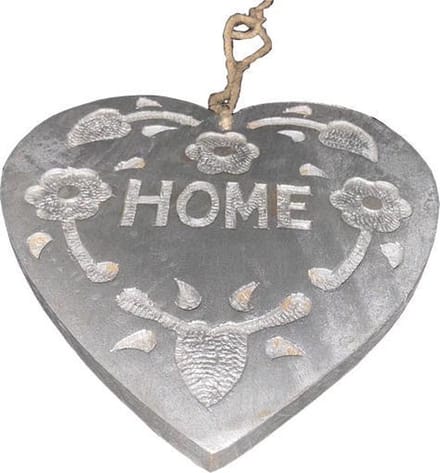 Hart hanger hout zilver 20x20 cm