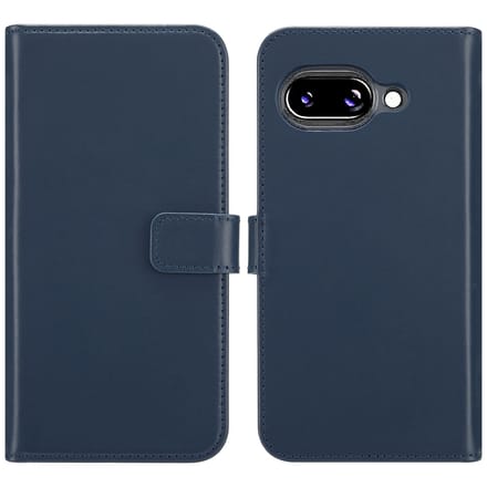 Selencia Hoesje - Geschikt voor Google Pixel 9a - Echt Lederen Bookcase - Blauw