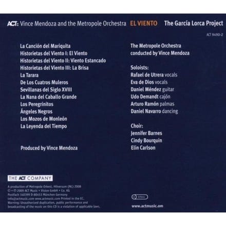 Vince - Metropole Orchestr Mendoza - El Viento - The Garcia Lorca Project - CD