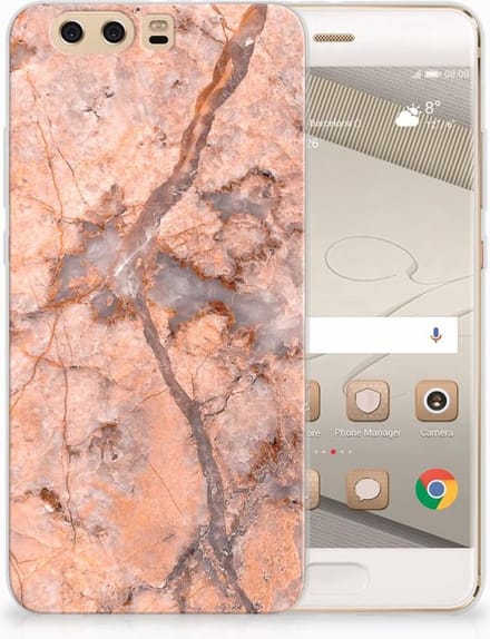 Huawei P10 Plus TPU Siliconen Hoesje Marmer Oranje