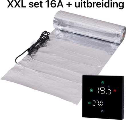 XXL complete folie vloerverwarming set 150 watt met 16A wifi thermostaat + load module, 40 m²