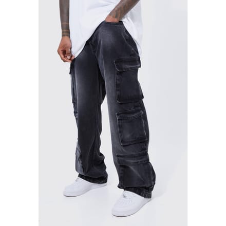Baggy Rigid Multi Pocket Cargo Gebleekte Jeans | Black | Size 34R