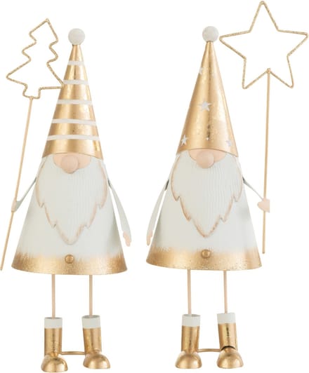 J-Line kerstfiguur - metaal - wit/goud - small - 2 stuks