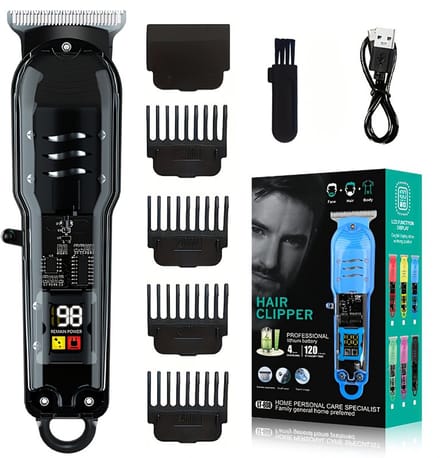 Professionele Tondeuse met LED-display, Stalen Mes en Snoerloos Gebruik, 500mAh, 60 min