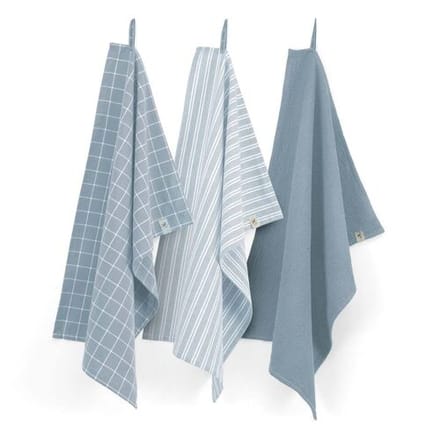 Walra Keuken- en Theedoekenset Dry with Cubes Uni, Stripes & Blocks Jeans Blauw